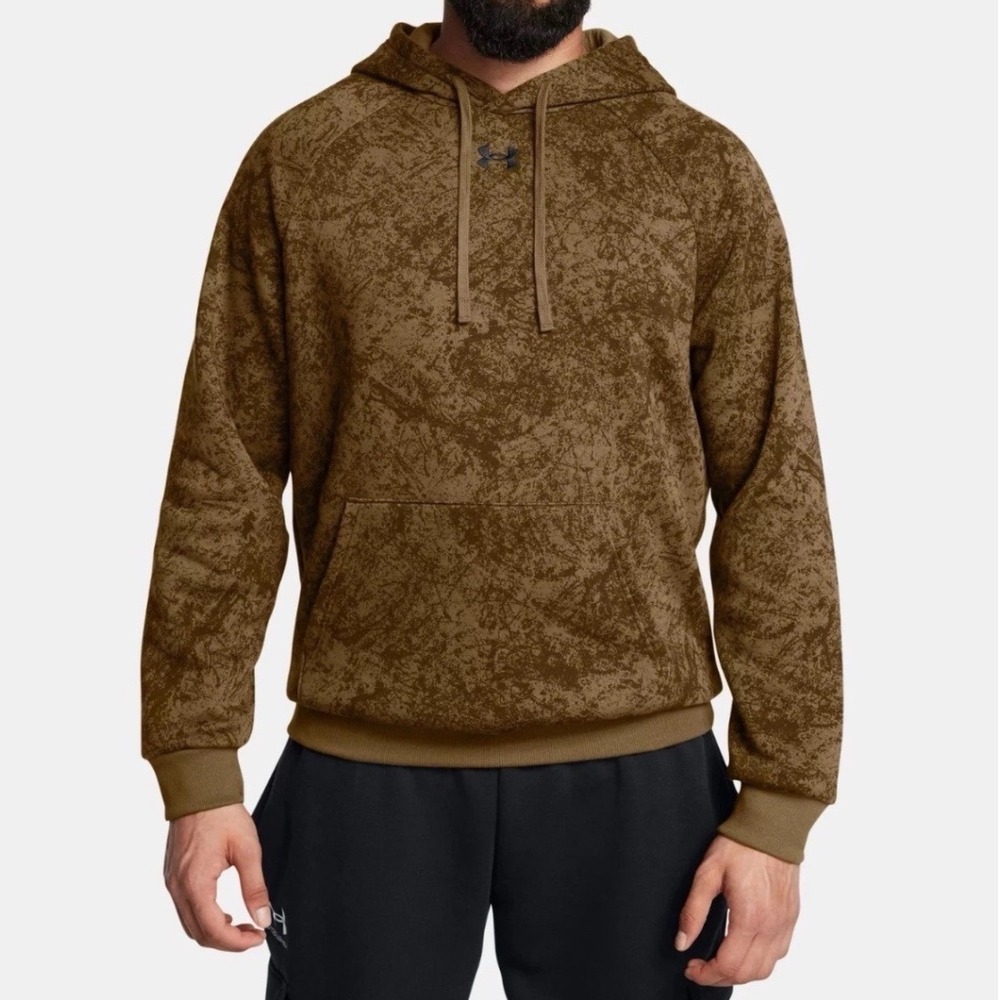 Under Armour Mens Rival Fleece Camo AOP Hoodie Brown XL 1386596 NEW